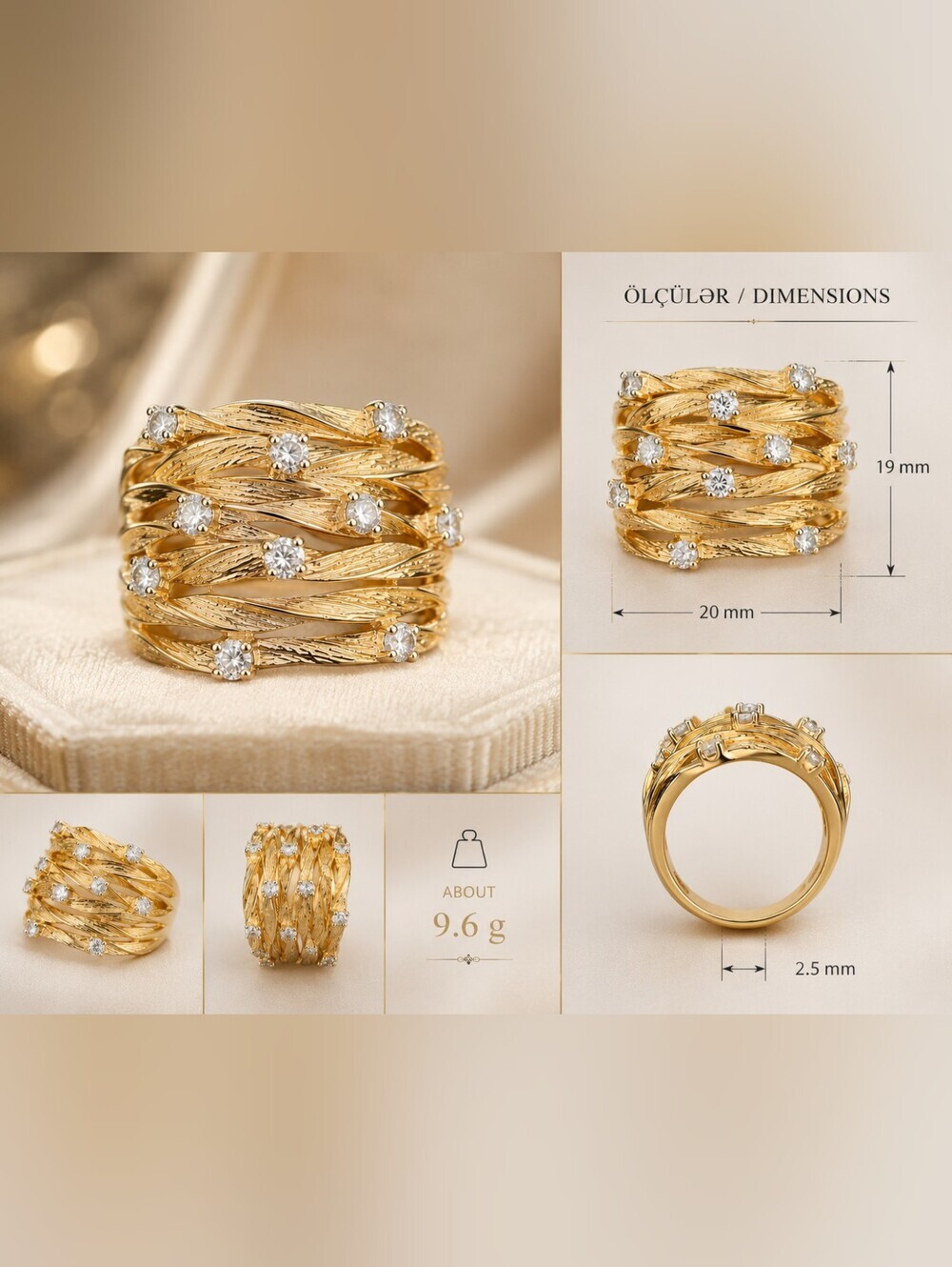 Gold-Tone Multi-Band Crystal Accent Ring - Picture 8 of 8